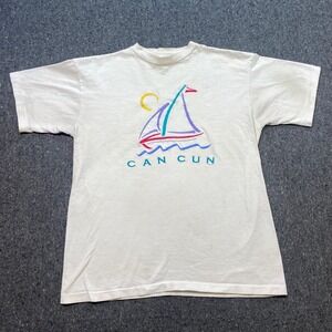Dolfin Cancun Mexico Shirt L Large Mens White Retro Sailboat Puff Print Souvenir